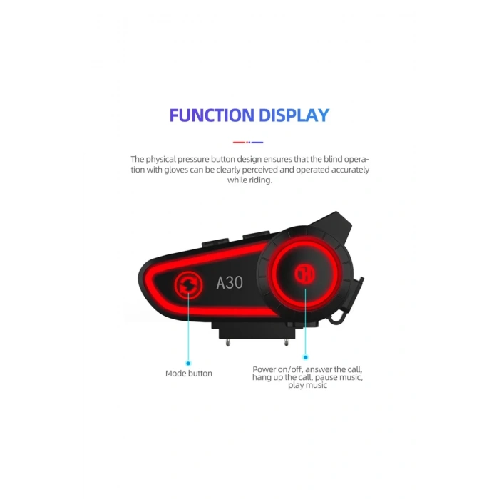 BFS A30 Motosiklet Kask Kulaklık Intercom Işıklı 2 Eşleşme Özellikli