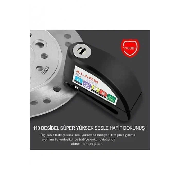 BFS Alarmlı Disk Kilidi Motorsiklet Scooter Bisiklet Sesli Alarm 110 Desibel Yüksek Ses
