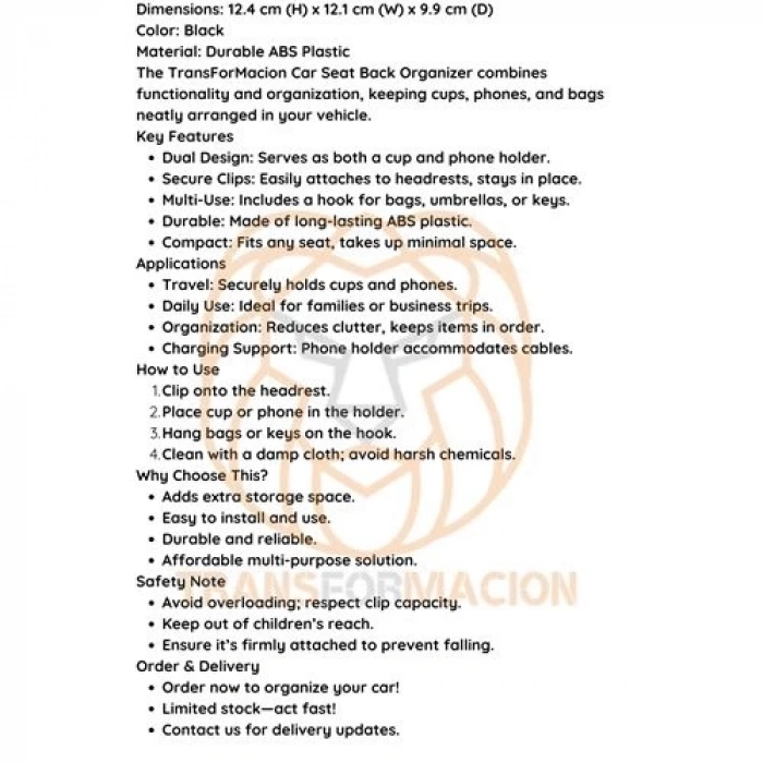 BFS  Araç Koltuk Arkası Organizer Bardak Telefon Tutucu