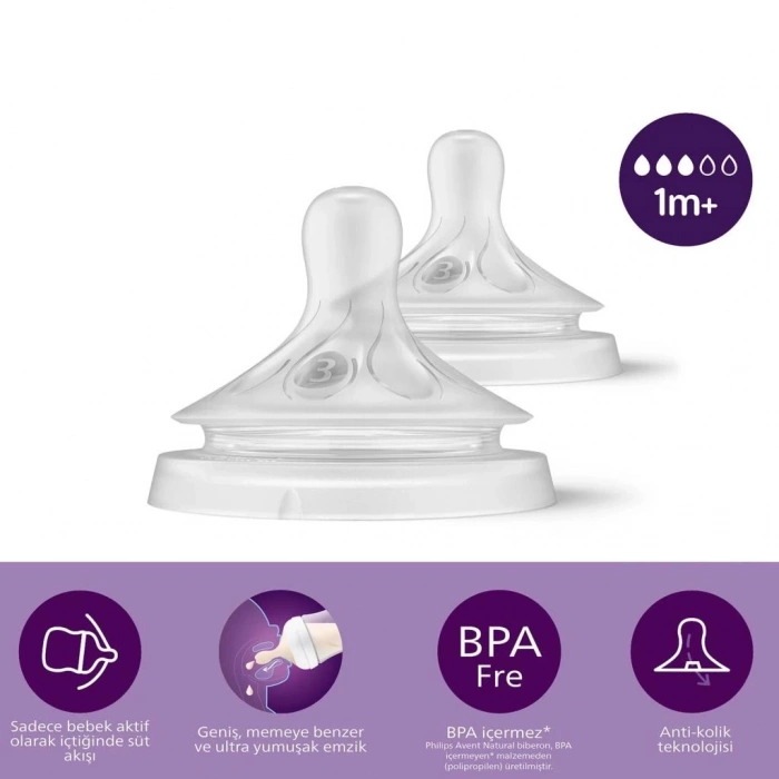 BFS     Avent Doğal Tepkili Natural Response 2Li Biberon Emziği No:3 1+ Ay