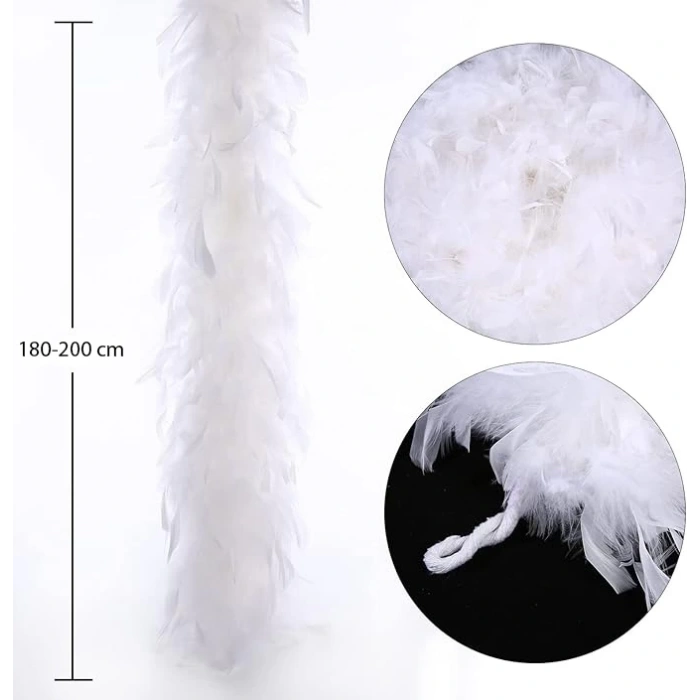 BFS Beyaz Renk Kabarık Kalın Otriş Boa Tüy 6 Cm Genişlik 180-200 Cm Uzunluk