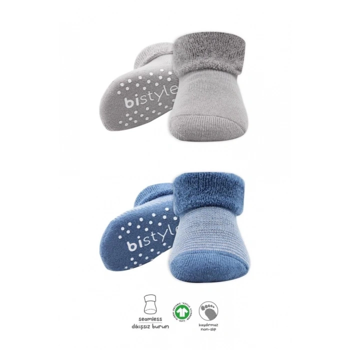 BFS   Bistyle Çemberli Kaymaz Havlu Soket Çorap 2Li BS10503 İndigo Gri