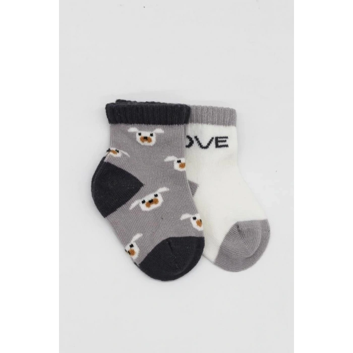 BFS   Bistyle Love Dog Penye Soket Çorap 2Li BS10118 Gri