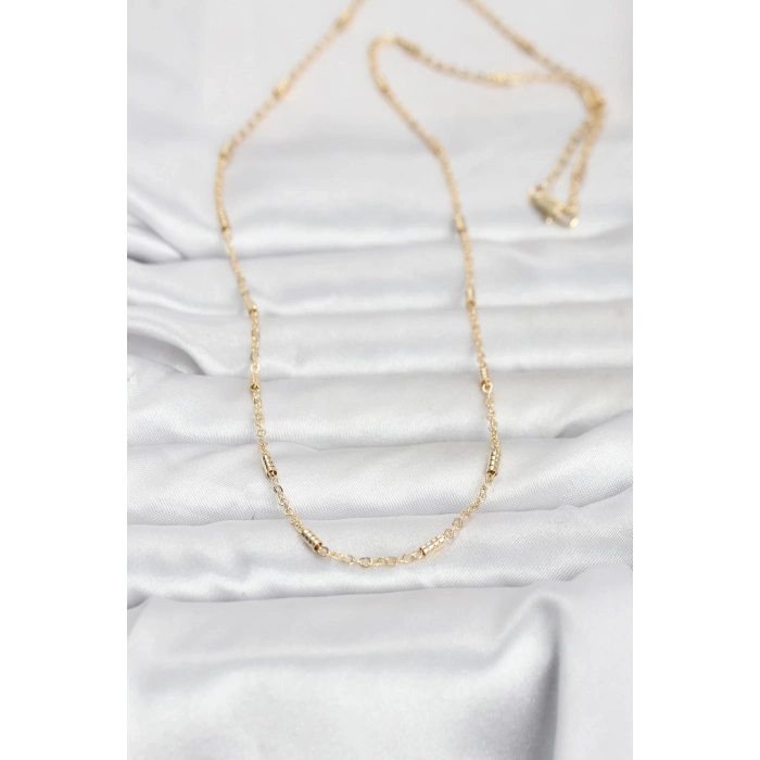 Mey İthalat® CM 14K Gold Renk Bar Zincir Model 60 cm Kadın Kolye