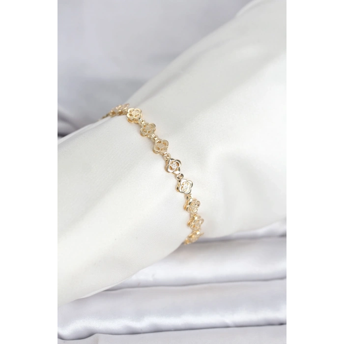 Mey İthalat® CM 14K Gold Renk Yonca Model Kadın Bileklik