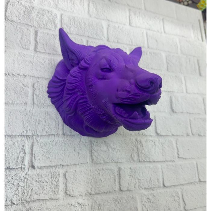 BFS Dekoratif Mor Kurt Duvar Heykeli Asılabilir Hediyelik 25x19 cm