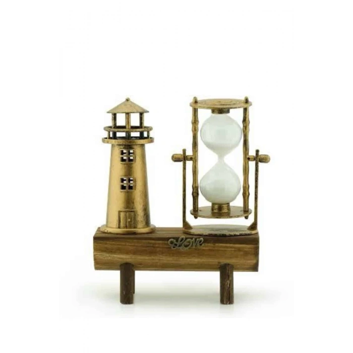 BFS Deniz Feneri Kum Saati Ahşap Görünümlü Vintage Tarz Biblo