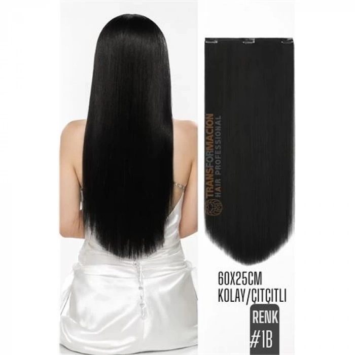 BFS Doğal Görünümlü Düz Siyah Sentetik Kaynak Saç – RENK KOD:#1B  Kolay Tak Çıkar, Işıltılı Etki!