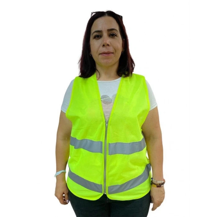 BFS Fermuarlı Sarı İkaz Yeleği XL Beden 59 cm