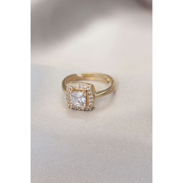 BFS Gold Baget ve Zirkon Taşlı Kare Yüzük