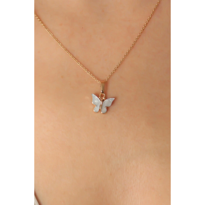 Mey İthalat® Gold Mavi Renk Kelebek Figür Kadın Kolye