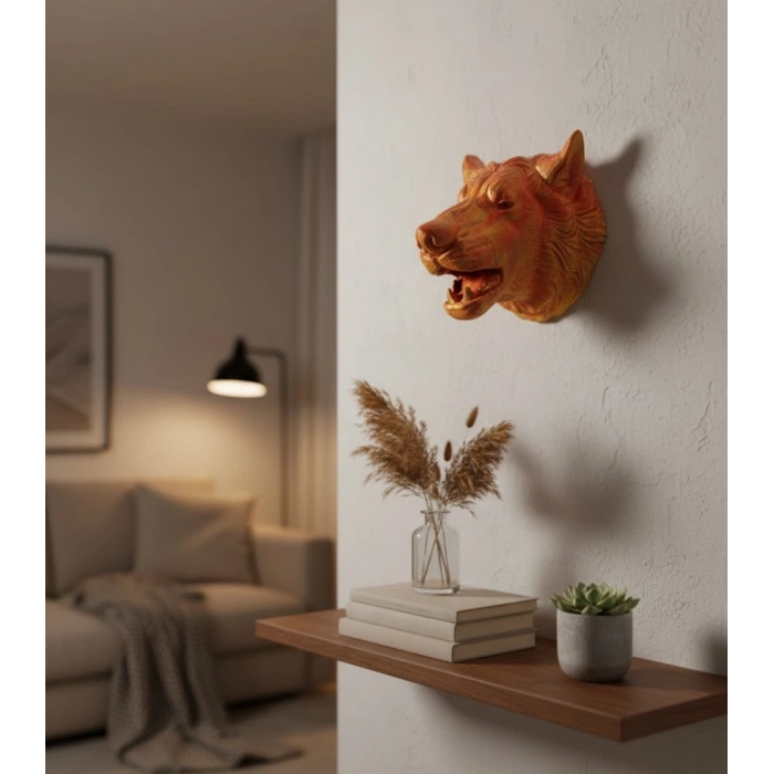 BFS Gold Renk 3D Kurt Başı Duvar Dekoru