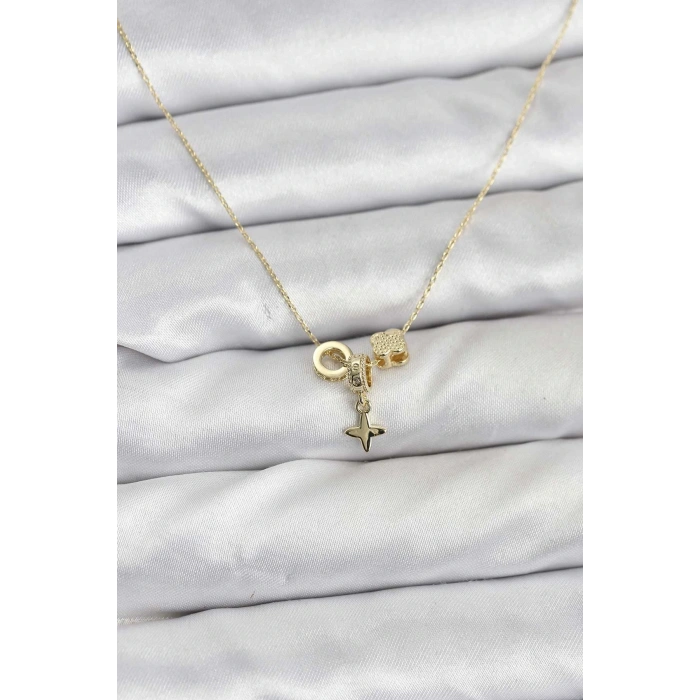 BFS Gold Renk Pirinç Minimal Charmlı Kadın Kolye