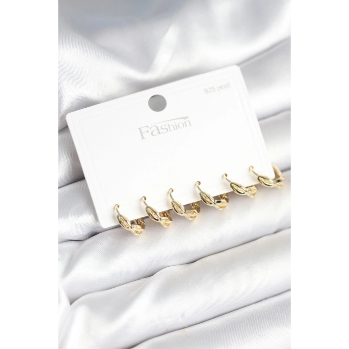 BFS Gold Renk Pirinç Sarmal Model 925 Ayar Gümüş Çivili Kadın Küpe Seti