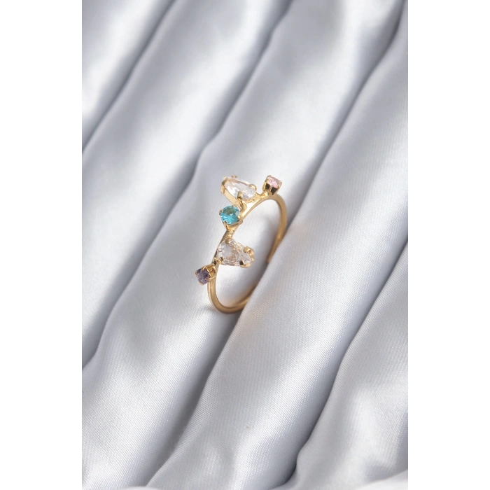 BFS Gold Renk Renkli Zirkon Taşlı Kadın Yüzük
