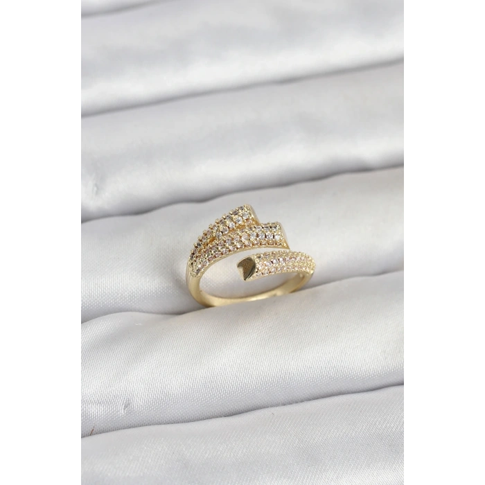 BFS Gold Renk Zirkon Taşlı Pirinç Kadın Yüzük