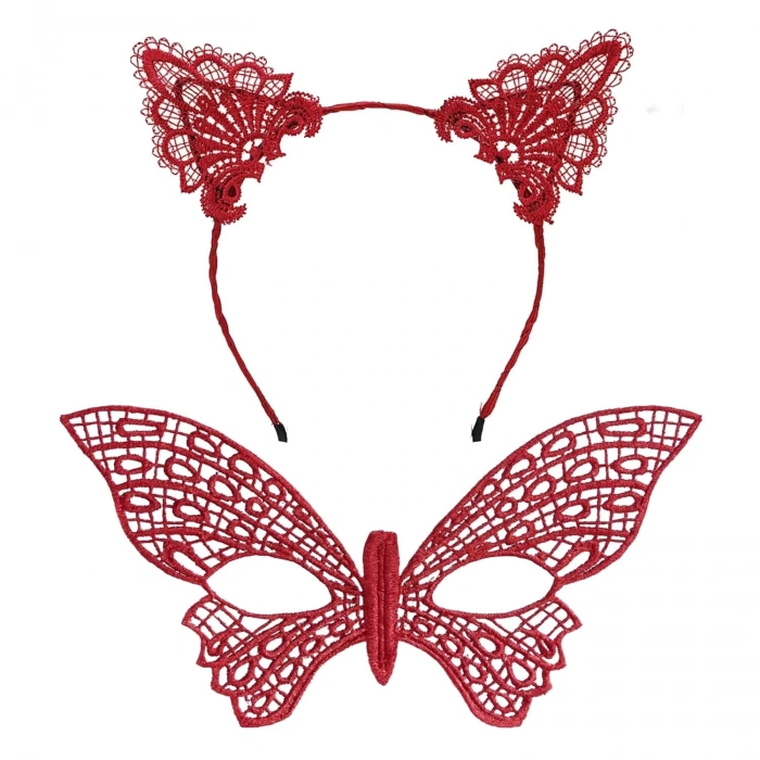 BFS Gösterişli Kırmızı Dantel Maske Ve Taç Seti 7 No – Masquerade Ve Davetler İçin