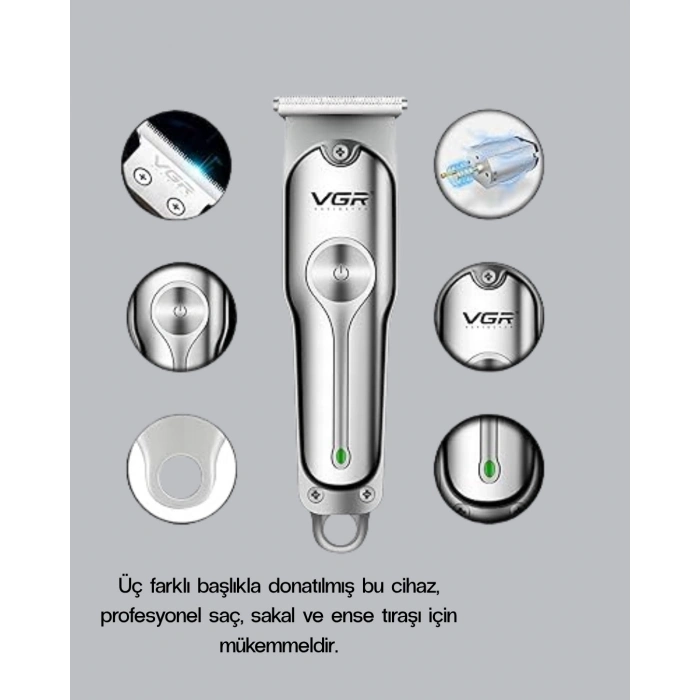 BFS Gümüş Desenli Şarjlı Tıraş Makinesi – 120 Dakika Çalışma Süresi, 3 Başlıklı