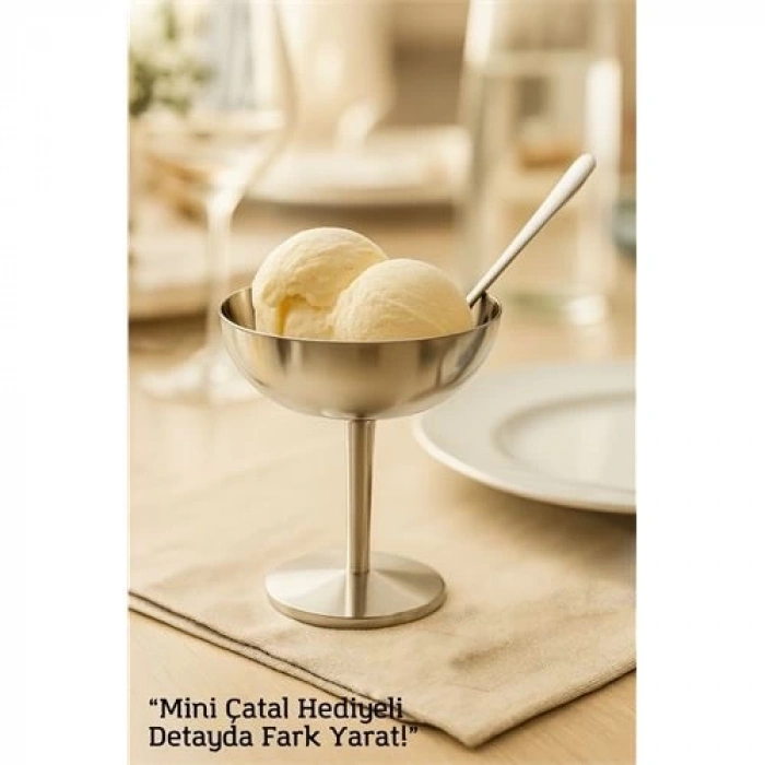 BFS  Gümüş Inox Çelik Ayaklı Dondurma ve Sunum Kasesi – Tatlı, Lokum ve Sunum Kabı