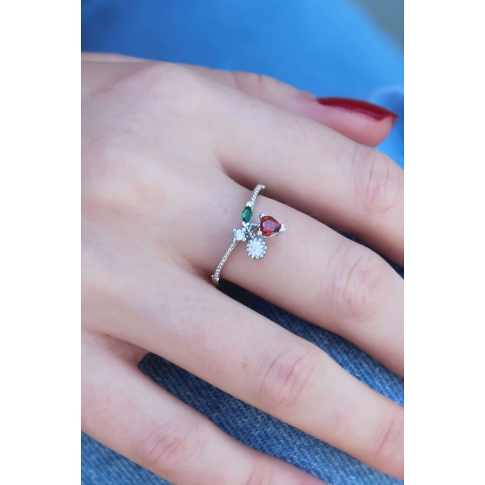 BFS Gümüş Renk Kiraz Model Zirkon Taşlı Kadın Yüzük