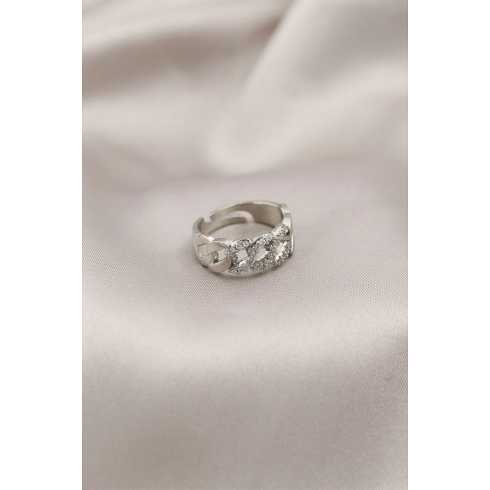 BFS Gümüş Renk Metal Zincir Model Taşlı Kadın Yüzük