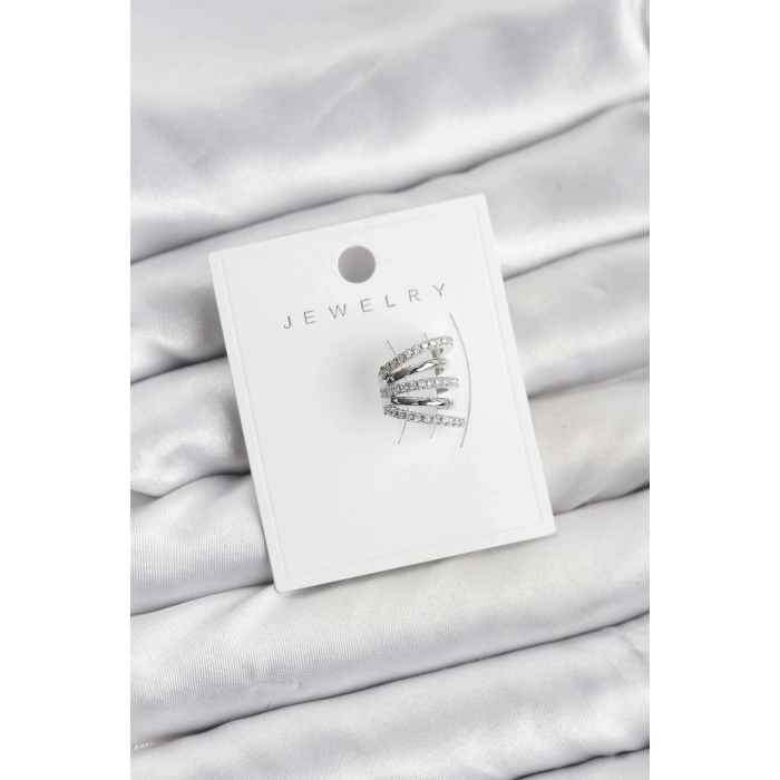 BFS Gümüş Renk Pirinç Zirkon Taşlı Kıkırdak Earcuff Küpe