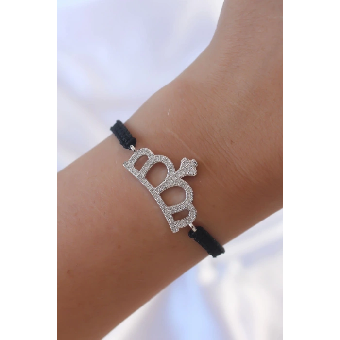 BFS Gümüş Renk Zirkon Taşlı Taç Figür Makrome Bileklik