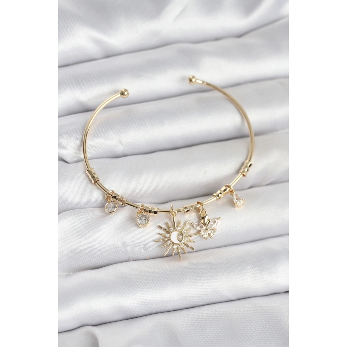 BFS Güneş Charmlı Gold Renk Pirinç Kadın Bileklik