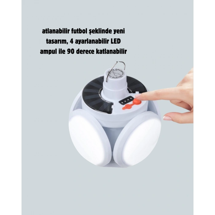 BFS Güneş Enerjili USB Şarj Edilebilir 5 Modlu Katlanabilir LED Kamp Işığı