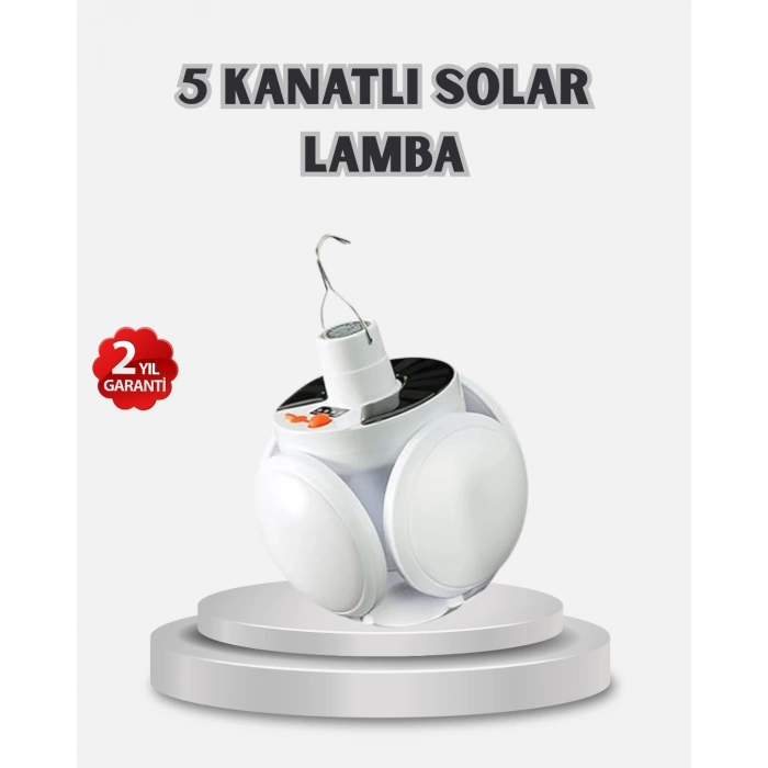 BFS Güneş Enerjili ve USB Şarjlı LED Kamp Lambası – 5 Farklı Işık Modlu, Askılı Tasarım