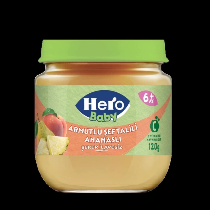 BFS  Hero Baby Armutlu Şeftalili Ananaslı Kavonoz Mama 120 Gr