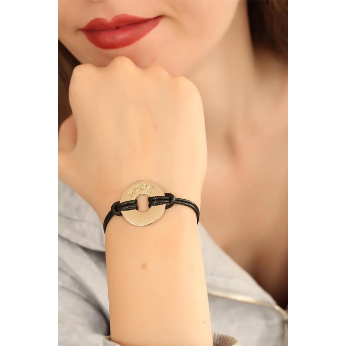 BFS HOPE (Umutlu) Siyah Deri İpli Unisex Mood Bileklik