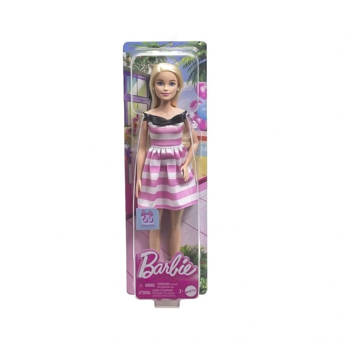 BFS   HTH66 Barbie 65.Yıl Özel Pembe Elbiseli Bebek