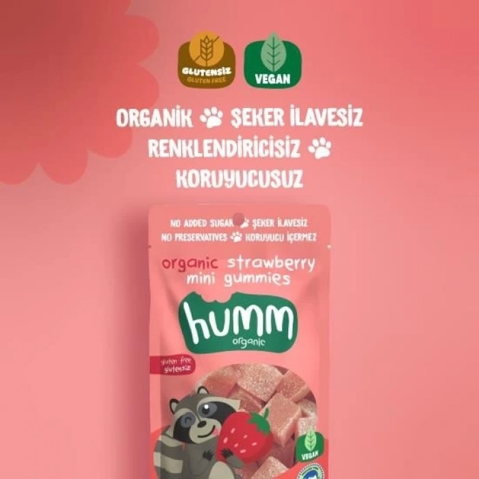 Mey İthalat® Organik Çilekli Glutensiz Vegan Mini Küpler 30 Gr