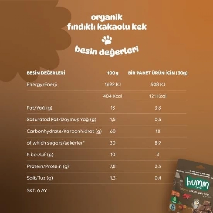Mey İthalat® Organik Fındıklı Kakaolu Vegan Kek 30 Gr