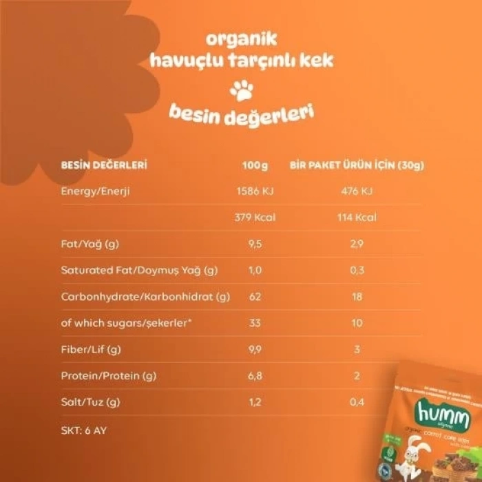 BFS   Humm Organik Havuçlu Tarçınlı Vegan Kek 30 Gr