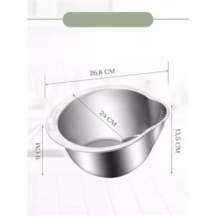 BFS Inox Süzgeç Pirinç Makarna Salata Süzgeci 304 Paslanmaz Çelik 2 ADET