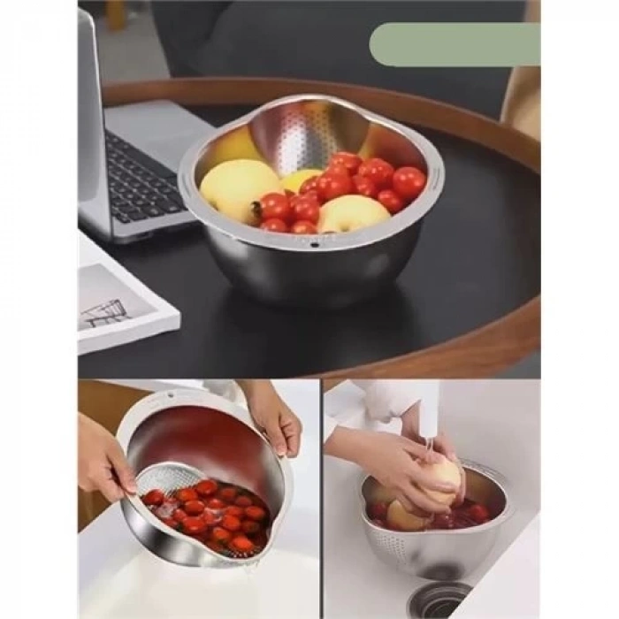BFS Inox Süzgeç Pirinç Makarna Salata Süzgeci 304 Paslanmaz Çelik 2 ADET