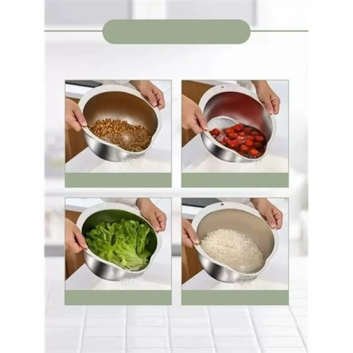 BFS Inox Süzgeç Pirinç Makarna Salata Süzgeci 304 Paslanmaz Çelik 2 ADET