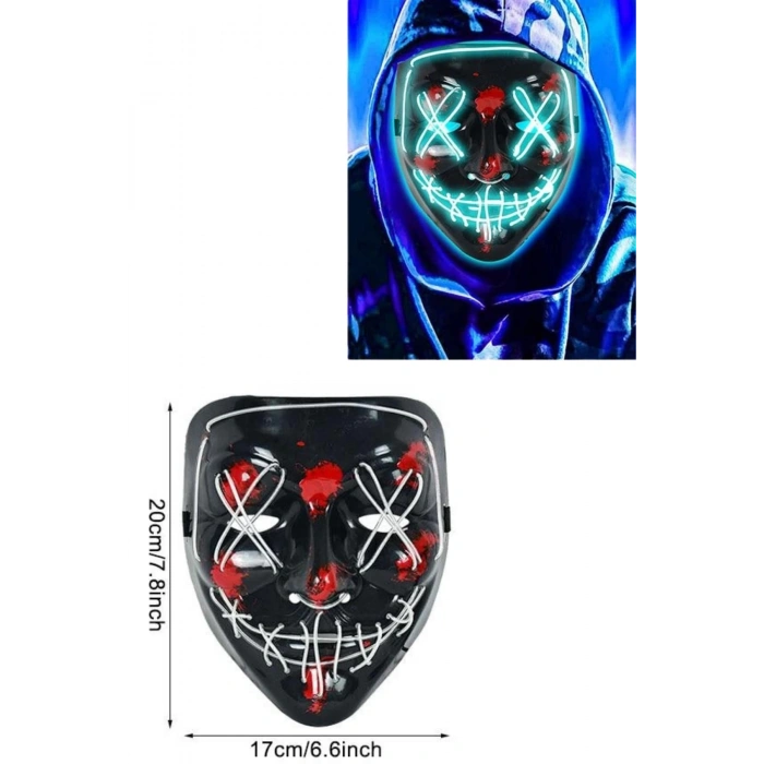 BFS Işıklı Led Maske Parti Eğlence Maskesi Hallowen Neon Maske