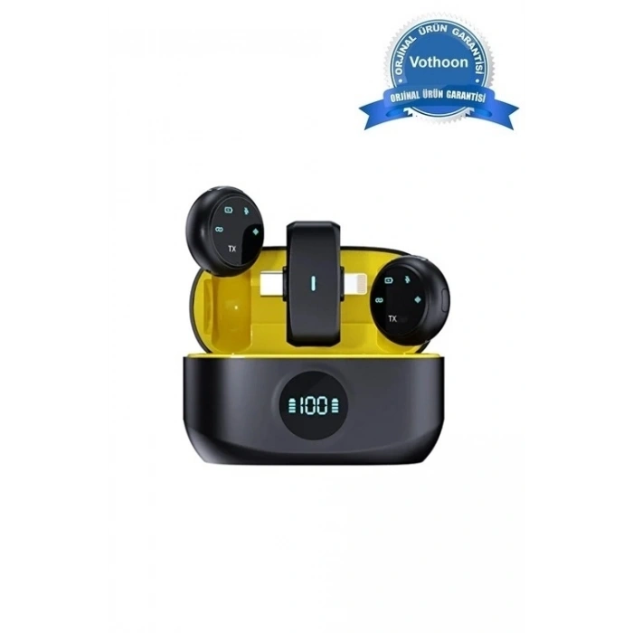 BFS Kablosuz Profesyonel İkili Yayın Yaka Mikrofonu Şarj Kutu Mıknatıslı Typce Lightning Çıkış Mikrofon