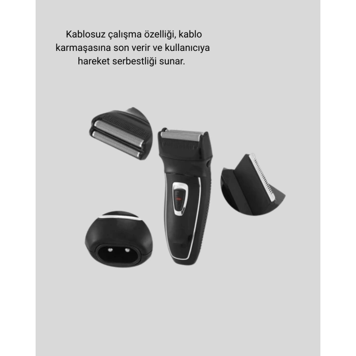 BFS Kablosuz Tıraş Makinesi Çift Başlıklı Kuru Tıraş Folyo Başlık Şarj Göstergeli