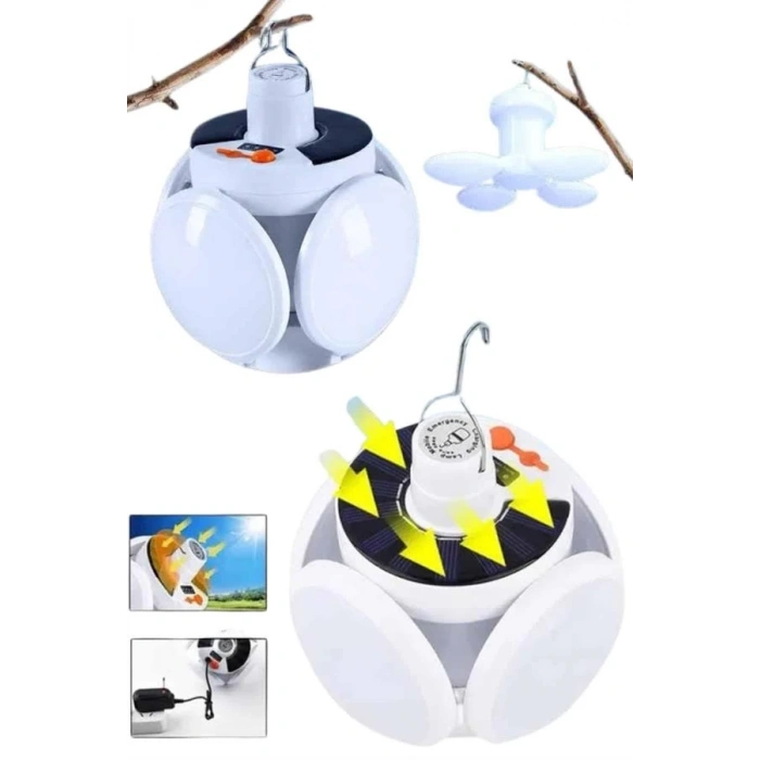 BFS Katlanabilir Askılı Kamp Lambası 5 Kanatlı Pratik Güneş Enerjili