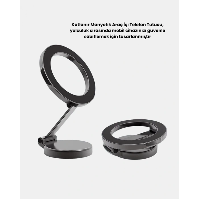 BFS Katlanır Manyetik Araç İçi Telefon Tutucu – 360° Dönebilen, MagSafe Uyumlu, Güçlü Mıknatıslı Tasarım