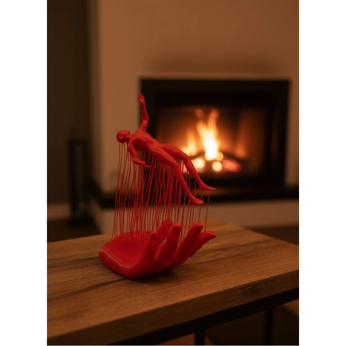 BFS Kırmızı El ve İnsan Figürü Dekoratif Biblo Salon Ofis Raf ve Konsol Üstü İçin 12x18 cm