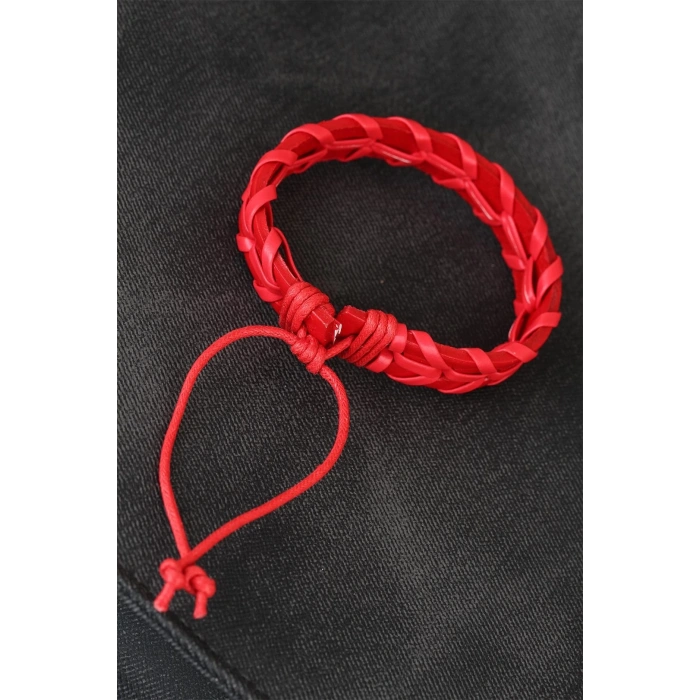 BFS Kırmızı Örgü Deri Erkek Bileklik