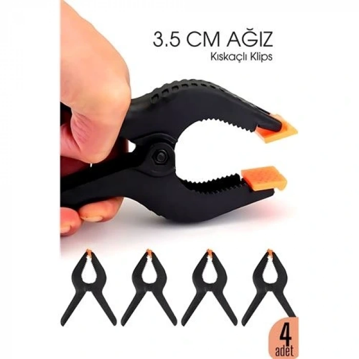 BFS Kıskaç Klips Yaylı Işken ce Plastik Kelepçe Güçlü Mafsallı Çene 3 inç 3.5 cm ağız