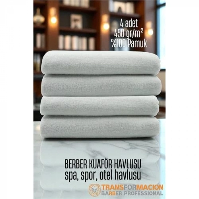 BFS  Kuaför Berber Havlusu 4 ADET Pamuk Berber Havlusu 50x90 Beyaz