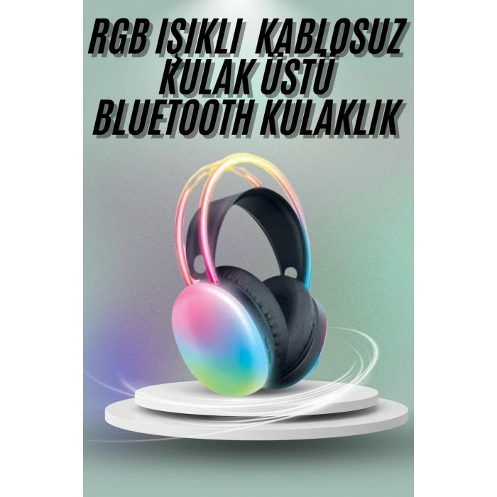 BFS Kulak Üstü Kablosuz Bluetooth Kulaklık Unısex Renkli Işıklı Kulaklık