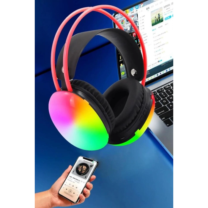BFS Kulak Üstü Kablosuz Bluetooth Kulaklık Unısex Renkli Işıklı Kulaklık